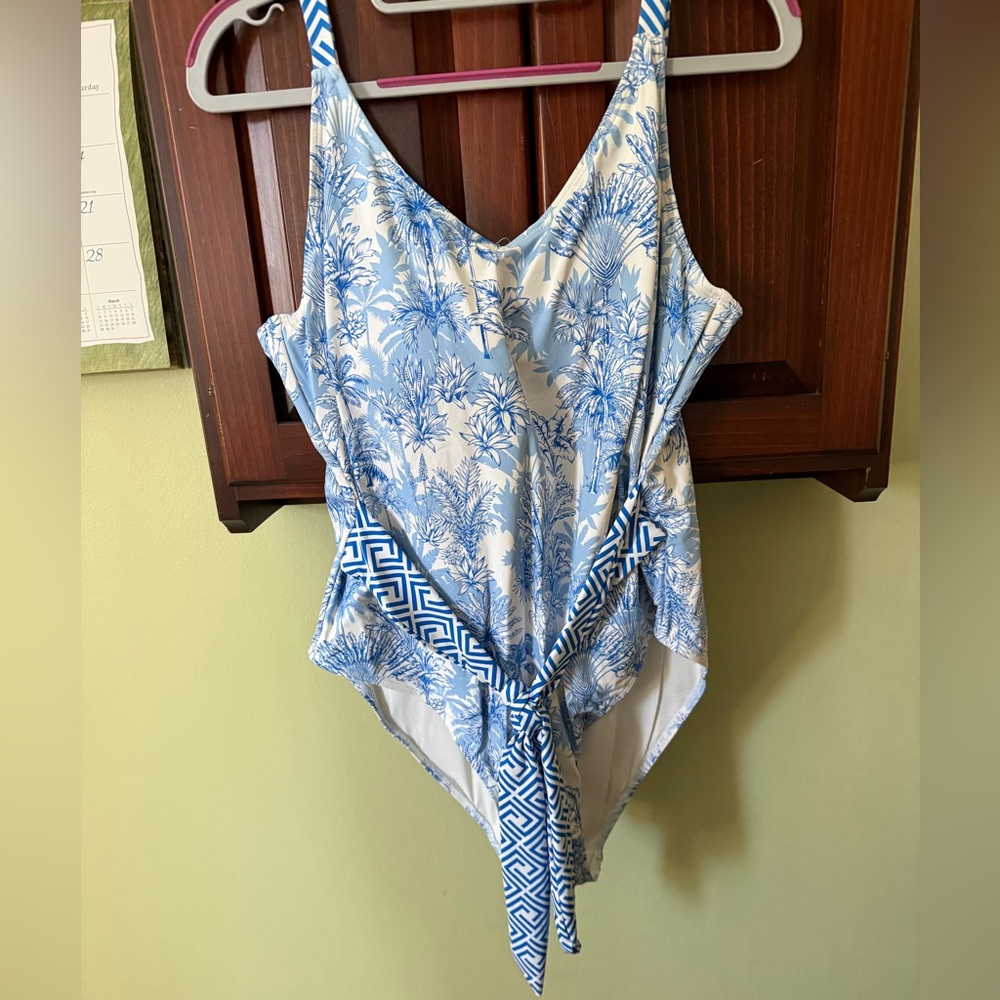Lauren Ralph Lauren Blue and White Floral Swimsuit